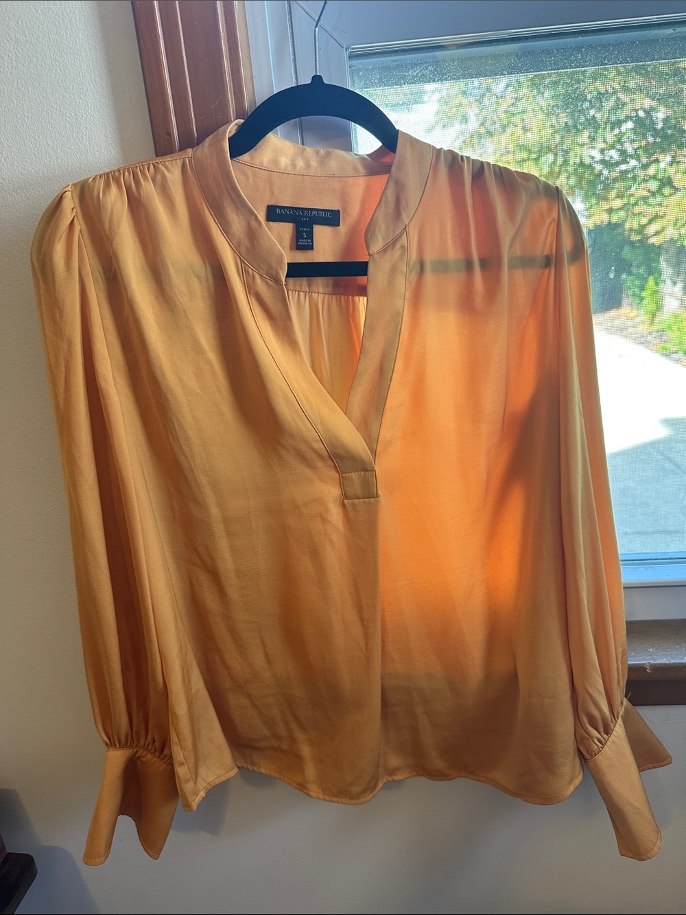 Banana Republic Women's Mustard Yellow Silk V-Neck Blouse